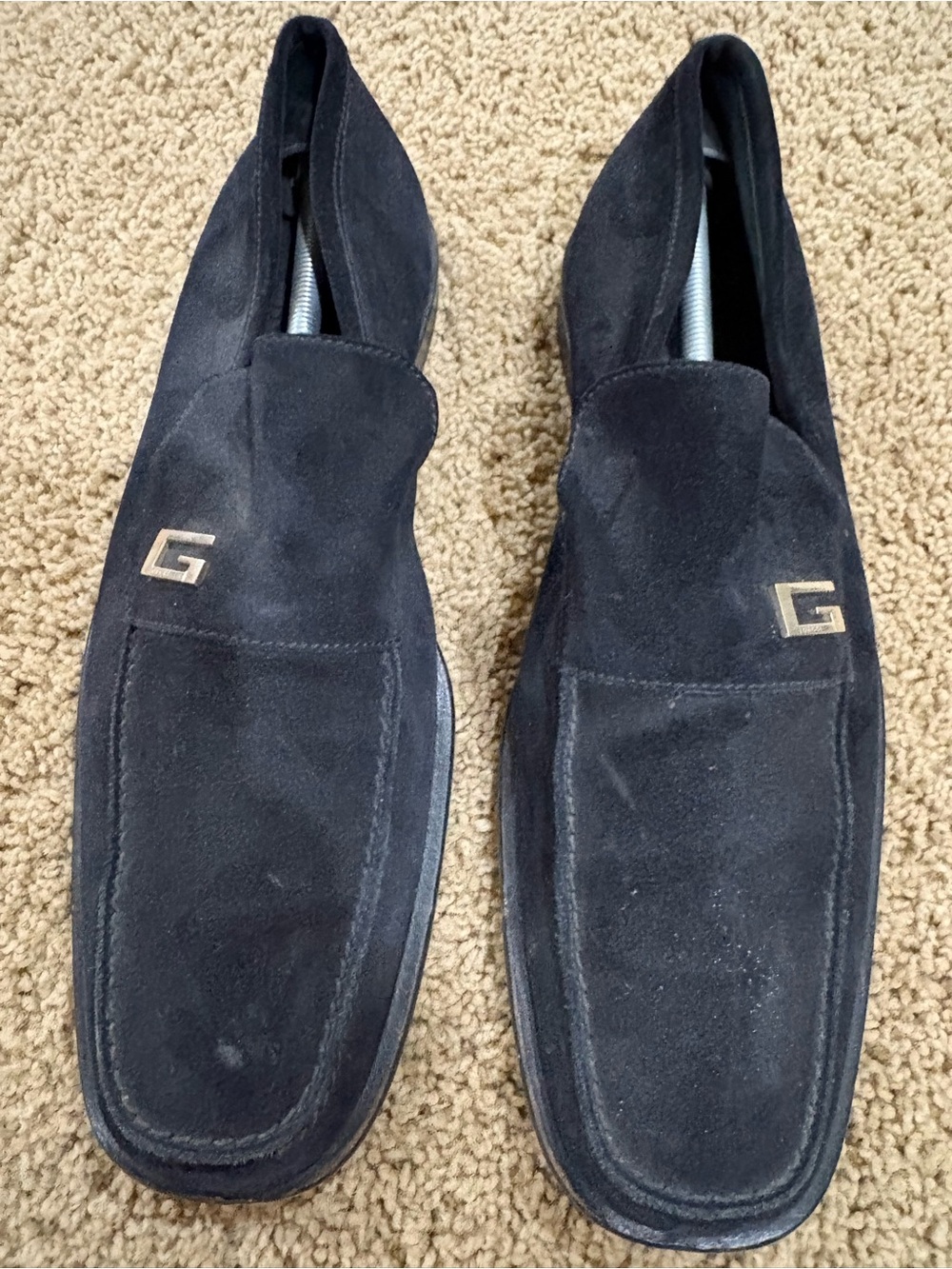 Vintage Gucci square-toe black suede loafers